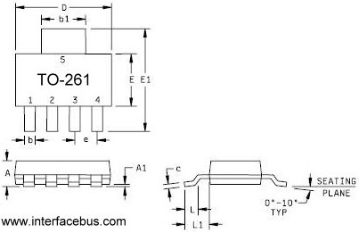 TO-261 Transistor Package drawing, 5-Terminal including heat sink tab