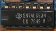 TI SN74LS93 Binary Counter IC mounted in a socket