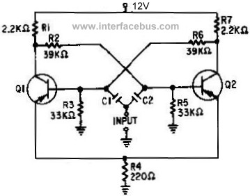 Schematic of a transistor Bistable multivibrator circuit
