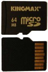 Front and back view of a 64MB MicroSD Card