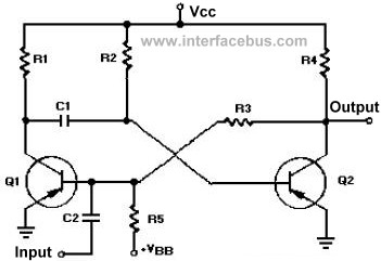 Graphic of a Transistor Monostable multivibrator circuit