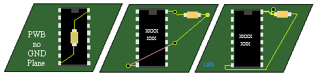 Capacitor placement to IC showing copper traces