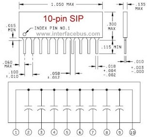 Capacitor Network, 10-Pin SIP Package