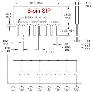 8-Pin SIP Ceramic Capacitor Network