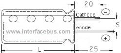Capacitor Can Diagram showing the Cathode and Anode leads by difference in length