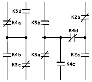 Ladder diagram using realy contacts to show circuit connections