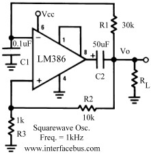 LM386 Square Wave Oscillator circuit