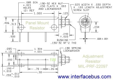 PCB-Terminated Adjustable Panel Mount Resistor. MIL-PRF-22097