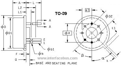 TO-39 Transistor Package outline and pin orientation