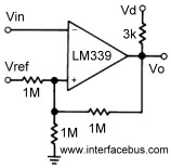 LM339 voltage comparator with hysteresis